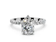 Solitaire Engagement Ring Setting for Pear-Shaped Center with Micro Pave Band and Prong Head in Sterling Silver