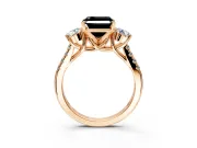 3 Stone Engagement Ring Setting for Fancy Black Asscher Cut Center with Crossover Basket, Pave Band and Prong Head in Rose Gold
