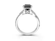 Solitaire Engagement Ring Setting for Fancy Black Princess Cut Center with Pave Rail Split Shank and Prong Head in White Gold