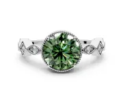 Milgrain Bezel Engagement Ring Setting for Fancy Green Round Cut Center with Marquise Stations and Bezel Head in Platinum