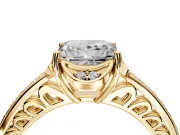Floral Engagement Ring Setting for Princess Cut Center with Four Accent Clusters and Prong Head in Yellow Gold
