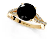 Solitaire Engagement Ring Setting for Fancy Black Round Cut Center with Twisted Pave Split Shank and Prong Head in Yellow Gold