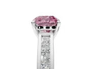 Solitaire Engagement Ring Setting for Fancy Pink Cushion Cut Center with Princess Cut Channel Band and Prong Head in White Gold