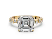 Cluster Engagement Ring Setting for Asscher Cut Center with Round Cut Accent Band and Prong Head in Yellow Gold