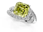 Halo Engagement Ring Setting for Fancy Yellow Asscher Cut Center with Marquise and Pave Bypass Band and Prong Head in Platinum