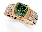 Bezel Engagement Ring Setting for Fancy Green Cushion Cut Center with Wide Channel-Set Band and Bezel Head in Rose Gold