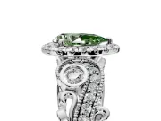 Milgrain Halo Engagement Ring Setting for Fancy Green Pear-Shaped Center with Shoulder Bezels and Prong Head in White Gold
