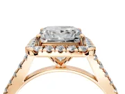 Halo Engagement Ring Setting for Princess Cut Center with Narrowing Pave Band and Prong Head in Rose Gold