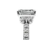 Paired Accent Engagement Ring Setting for Emerald Cut Center with Pave Band and Prong Head in Platinum
