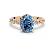 Solitaire Engagement Ring Setting for Fancy Blue Oval Center with Trailing Leaf Accent Band and Prong Head in Rose Gold