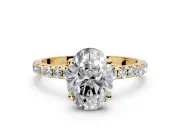 Solitaire Engagement Ring Setting for Oval Center with Micro Pave Band and Prong Head in Yellow Gold