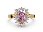 Starburst Halo Engagement Ring Setting for Fancy Pink Pear-Shaped Center with Flat Cathedral Band and Prong Head in Yellow Gold
