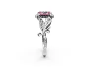 Halo Engagement Ring Setting for Fancy Pink Radiant Cut Center with Leaf Motif Split Shank and Prong Head in Platinum