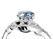 Solitaire Engagement Ring Setting for Fancy Blue Oval Center with Pave Bypass Twist Band and Prong Head in Sterling Silver