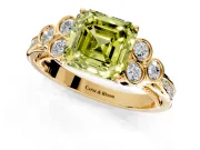 Cluster Engagement Ring Setting for Fancy Yellow Asscher Cut Center with Bezel Accent Clusters and Prong Head in Yellow Gold
