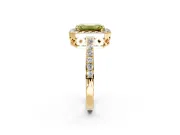 Halo Engagement Ring Setting for Fancy Yellow Emerald Cut Center with Heart-Shaped Openwork, Pave Band and Prong Head in Yellow Gold
