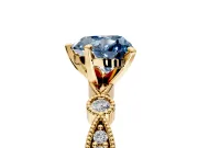 Solitaire Engagement Ring Setting for Fancy Blue Heart-Shaped Center with Milgrain Bezel Accents and Prong Head in Yellow Gold