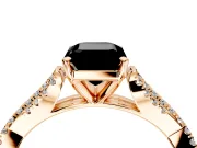 Solitaire Engagement Ring Setting for Fancy Black Emerald Cut Center with Twisted Pave Split Shank and Prong Head in Rose Gold