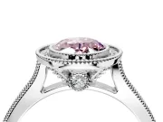 Halo Engagement Ring Setting for Fancy Pink Oval Center with Milgrain Pave Band and Bezel Head in Sterling Silver