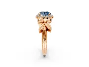 Halo Engagement Ring Setting for Fancy Blue Round Cut Center with Floral Band and Prong Head in Rose Gold