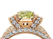 Pave Engagement Ring Setting for Fancy Yellow Cushion Cut Center with Curved Accent Rows, Openwork and Prong Head in Rose Gold