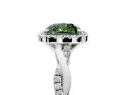 Halo Engagement Ring Setting for Fancy Green Cushion Cut Center with Pave and Plain Twist Band and Prong Head in White Gold