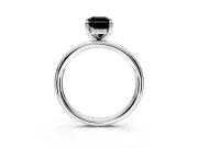 Hidden Halo Engagement Ring Setting for Fancy Black Radiant Cut Center with Thin Rounded Band and Prong Head in Sterling Silver