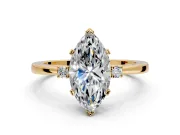 3 Stone Engagement Ring Setting for Marquise Center with Low-Set Round Cut Accents and Prong Head in Yellow Gold