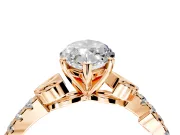 Leaf Motif Engagement Ring Setting for Marquise Center with Pave Band and Prong Head in Rose Gold