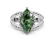 Halo Engagement Ring Setting for Fancy Green Marquise Center with Rope Twist Split Shank and Prong Head in White Gold