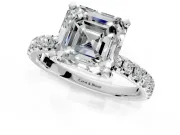 Solitaire Engagement Ring Setting for Asscher Cut Center with Large Accents and Prong Head in Platinum