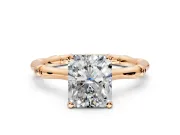 Solitaire Engagement Ring Setting for Radiant Cut Center with Bamboo Band and Prong Head in Rose Gold