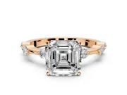 Solitaire Engagement Ring Setting for Asscher Cut Center with Bezel Station Band and Prong Head in Rose Gold