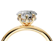 Hidden Halo Engagement Ring Setting for Heart-Shaped Center with Thin Rounded Band and Prong Head in Yellow Gold