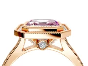Halo Engagement Ring Setting for Fancy Pink Asscher Cut Center with Milgrain Pave Band and Bezel Head in Rose Gold