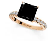 Open Basket Engagement Ring Setting for Fancy Black Princess Cut Center with Pave Band and Prong Head in Rose Gold