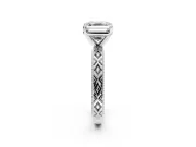 Solitaire Engagement Ring Setting for Asscher Cut Center with Milgrain X Pattern Band and Prong Head in Platinum
