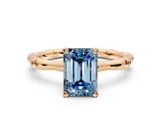 Solitaire Engagement Ring Setting for Fancy Blue Emerald Cut Center with Bamboo Band and Prong Head in Rose Gold