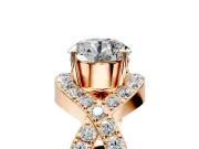 Halo Engagement Ring Setting for Round Cut Center with Pave Infinity Twist Band and Prong Head in Rose Gold