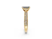Solitaire Engagement Ring Setting for Emerald Cut Center with Multi-Row Accents and Prong Head in Yellow Gold