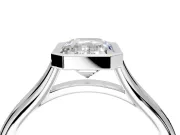 Solitaire Engagement Ring Setting for Emerald Cut Center with V Split Shank and Bezel Head in Platinum