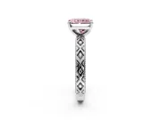Solitaire Engagement Ring Setting for Fancy Pink Radiant Cut Center with Milgrain X Pattern Band and Prong Head in White Gold