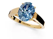 Solitaire Engagement Ring Setting for Fancy Blue Oval Center with Tapered Split Shoulders and Prong Head in Yellow Gold