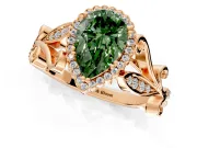 Halo Engagement Ring Setting for Fancy Green Pear-Shaped Center with Leaf Motif Split Shank and Prong Head in Rose Gold