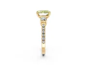 3 Stone Engagement Ring Setting for Fancy Yellow Radiant Cut Center with Round Cut Side Accents and Prong Head in Yellow Gold