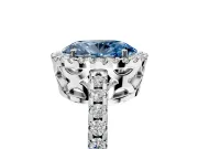Accent Halo Engagement Ring Setting for Fancy Blue Oval Center with Full-Length Pave Band and Prong Head in White Gold