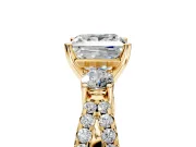 3 Stone Engagement Ring Setting for Princess Cut Center with Pave Split Shank and Prong Head in Yellow Gold