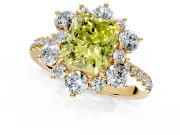 Floral Halo Engagement Ring Setting for Fancy Yellow Radiant Cut Center with Pave Accents and Prong Head in Yellow Gold
