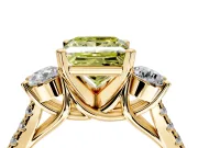3 Stone Engagement Ring Setting for Fancy Yellow Princess Cut Center with Crossover Basket, Pave Band and Prong Head in Yellow Gold