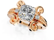 Solitaire Engagement Ring Setting for Cushion Cut Center with Twisted Band and Scroll Prong Head in Rose Gold